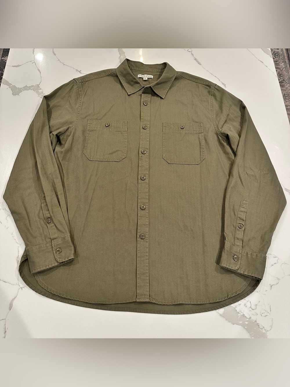 Frye & Co Mens Button Down Shirt Olive Green Long Sleeve XL Work Utility Cotton